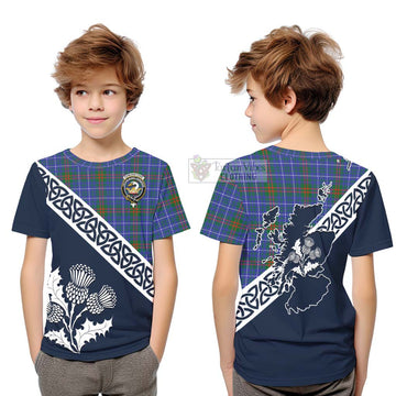 Edmonstone Tartan Kid T-Shirt Featuring Thistle and Scotland Map