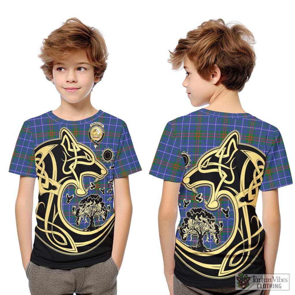 Edmonstone Tartan Kid T-Shirt with Family Crest Celtic Wolf Style Youth XL Size14 - Tartan Vibes Clothing