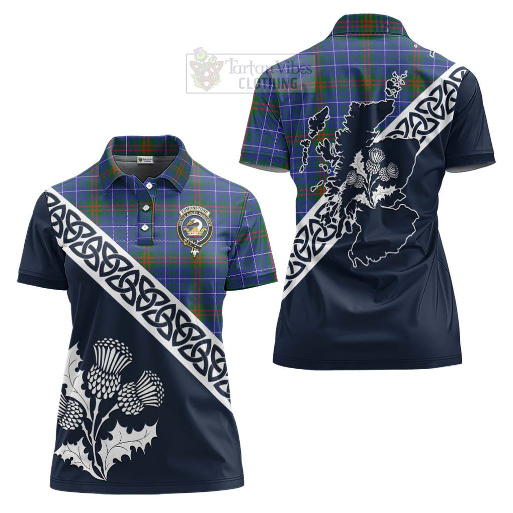 Tartan Vibes Clothing Edmonstone Tartan Women's Polo Shirt Featuring Thistle and Scotland Map