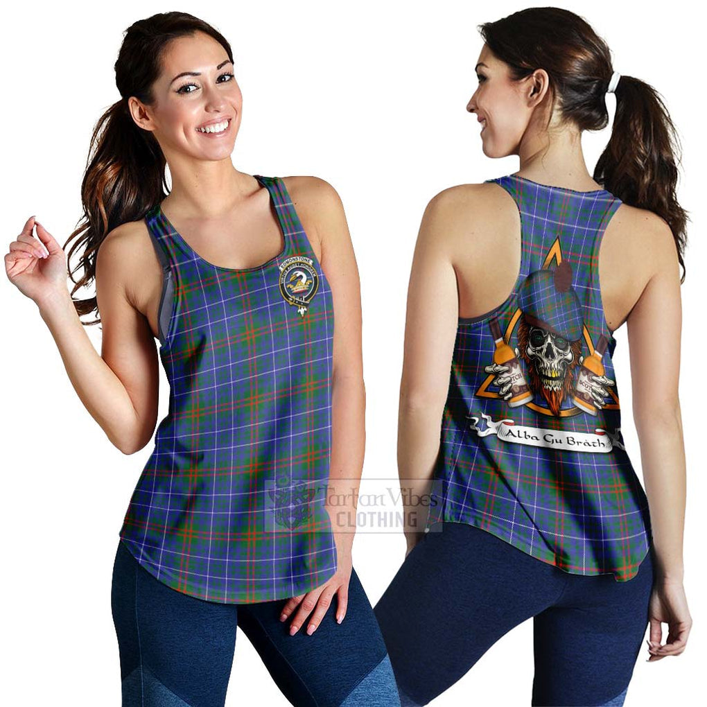 Tartan Vibes Clothing Edmonstone Tartan Women's Racerback Tanks with Family Crest and Bearded Skull Holding Bottles of Whiskey