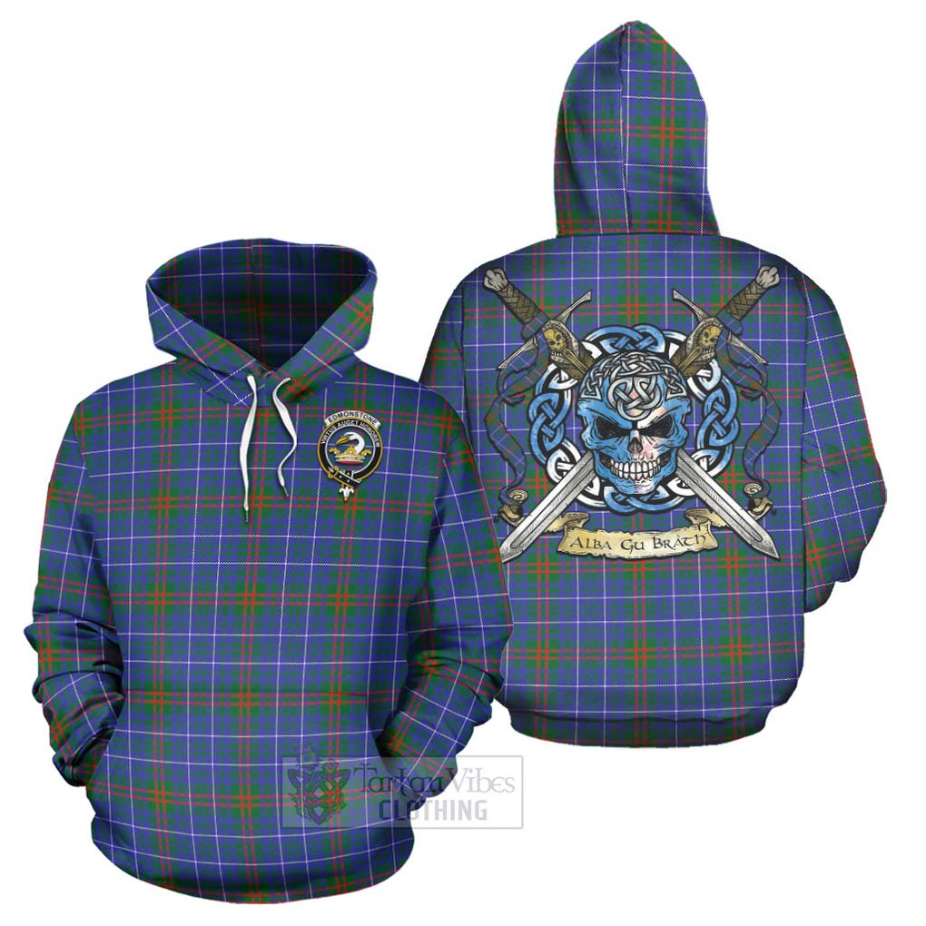 Tartan Vibes Clothing Edmonstone Tartan Hoodie with Family Crest Celtic Skull Style