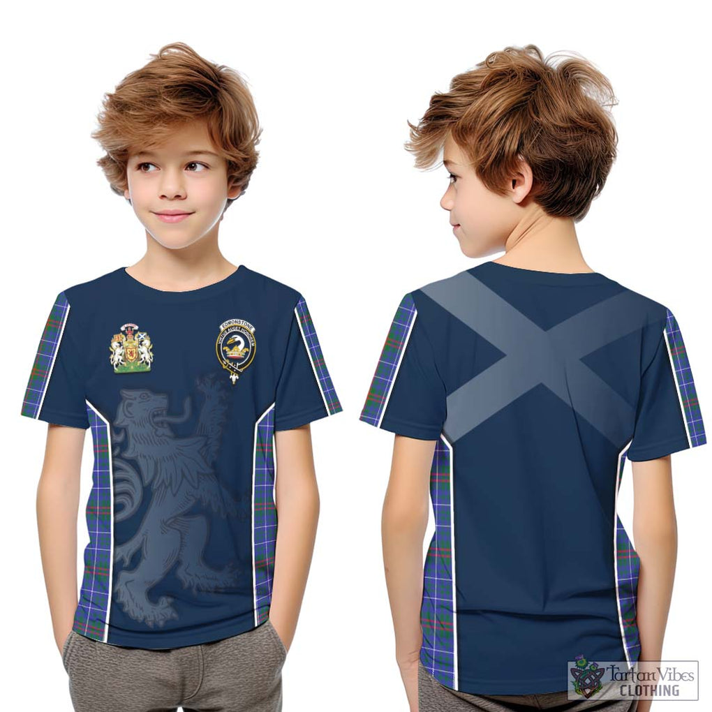 Edmonstone Tartan Kid T-Shirt with Family Crest and Lion Rampant Vibes Sport Style Youth XL Size14 - Tartan Vibes Clothing