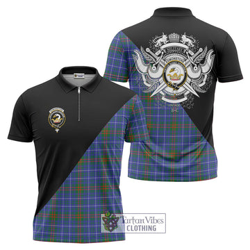 Edmonstone Tartan Zipper Polo Shirt with Family Crest and Military Logo Style Unisex - Tartan Vibes Clothing