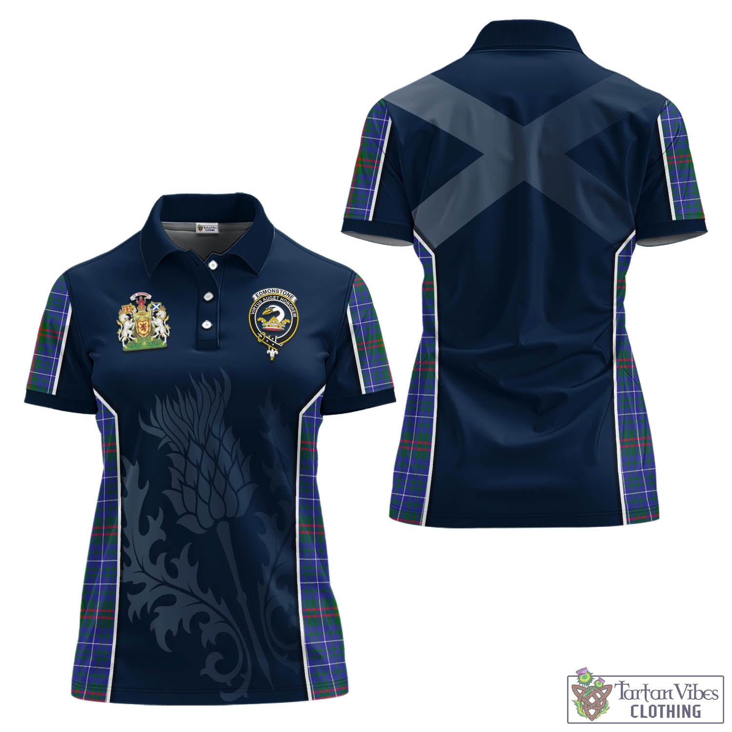 Tartan Vibes Clothing Edmonstone Tartan Women's Polo Shirt with Family Crest and Scottish Thistle Vibes Sport Style