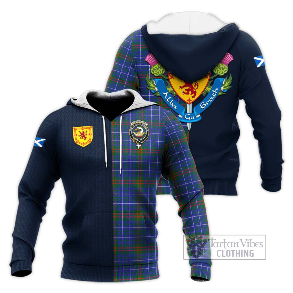 Tartan Vibes Clothing Edmonstone Tartan Knitted Hoodie with Scottish Lion Royal Arm Half Style