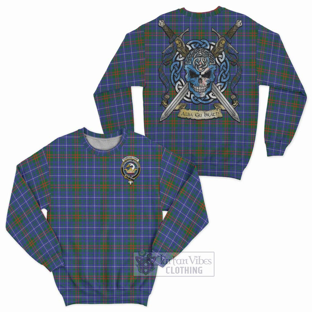 Tartan Vibes Clothing Edmonstone Tartan Sweatshirt with Family Crest Celtic Skull Style