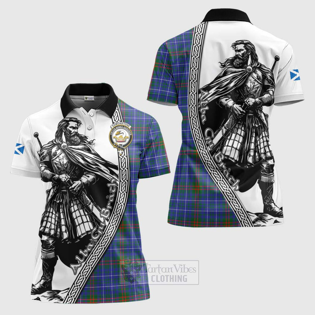 Tartan Vibes Clothing Edmonstone Tartan Clan Crest Women's Polo Shirt with Highlander Warrior Celtic Style