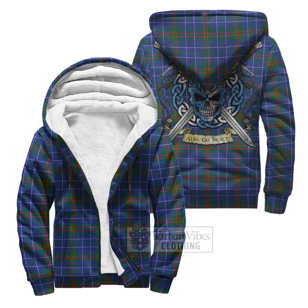 Tartan Vibes Clothing Edmonstone Tartan Sherpa Hoodie with Family Crest Celtic Skull Style