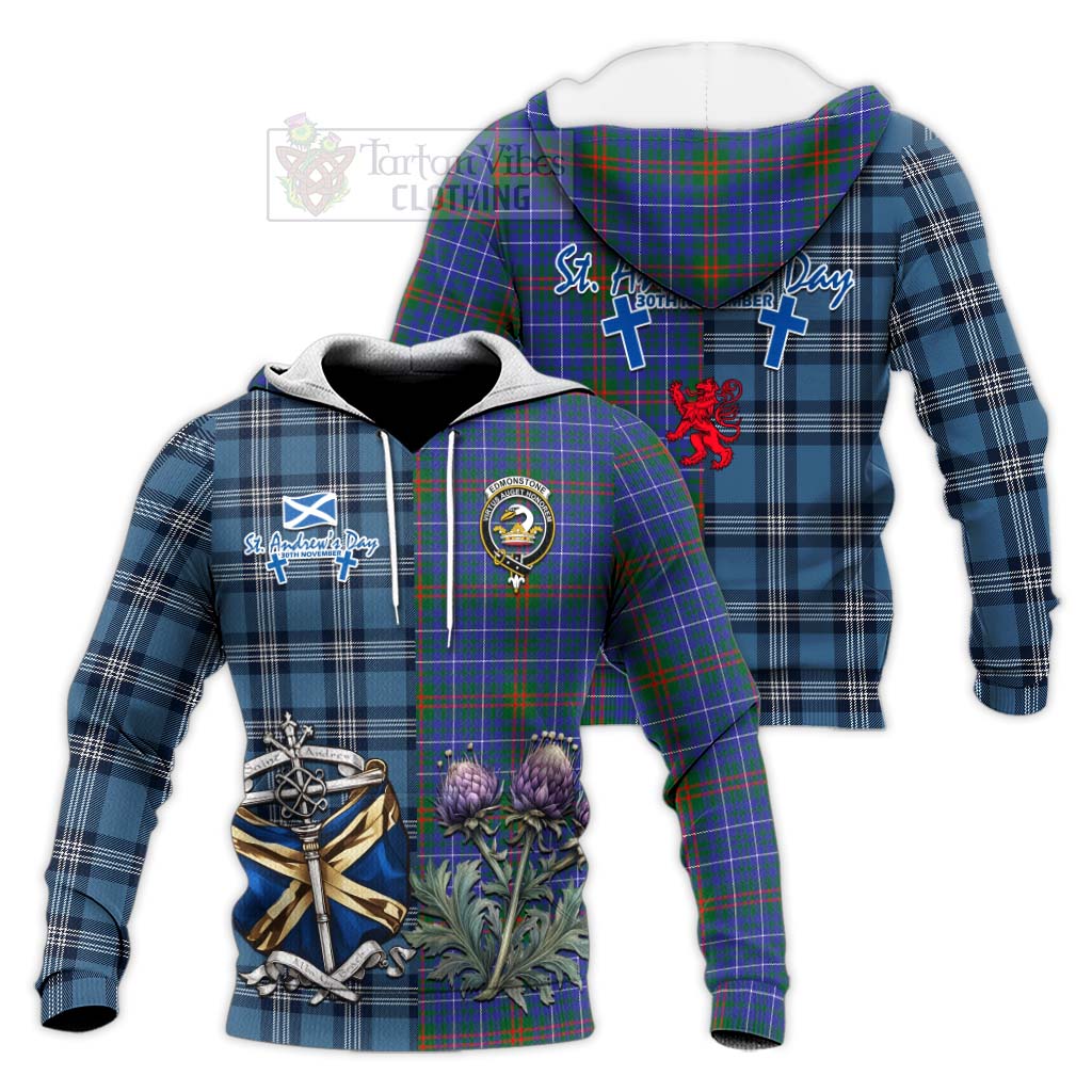 Tartan Vibes Clothing Edmonstone Tartan Knitted Hoodie Happy St. Andrew's Day Half Tartan Style