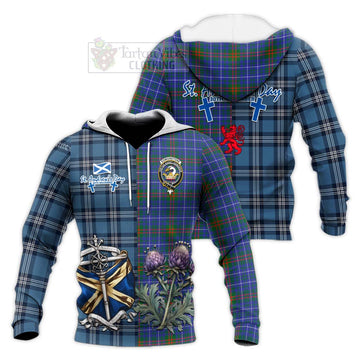 Edmonstone Tartan Knitted Hoodie Happy St. Andrew's Day Half Tartan Style