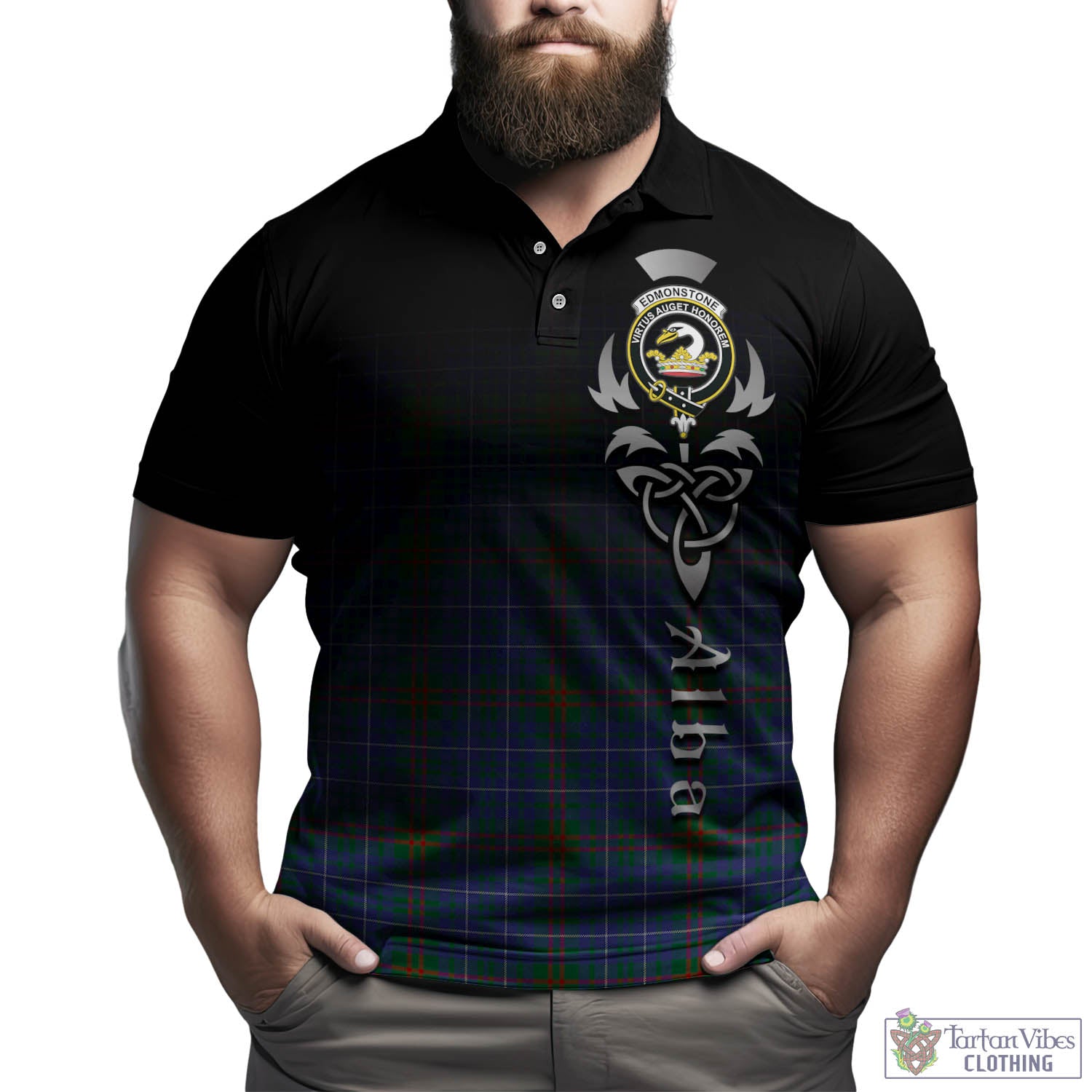 Tartan Vibes Clothing Edmonstone Tartan Polo Shirt Featuring Alba Gu Brath Family Crest Celtic Inspired