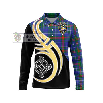 Edmonstone Tartan Long Sleeve Polo Shirt with Family Crest and Celtic Symbol Style Unisex - Tartan Vibes Clothing