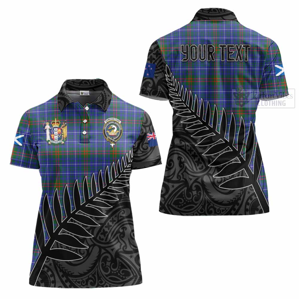 Tartan Vibes Clothing Edmonstone Crest Tartan Women's Polo Shirt with New Zealand Silver Fern Half Style