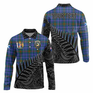 Edmonstone Crest Tartan Long Sleeve Polo Shirt with New Zealand Silver Fern Half Style Unisex - Tartan Vibes Clothing