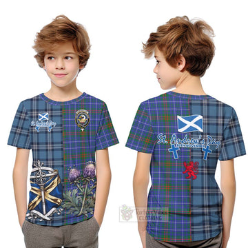 Edmonstone Tartan Kid T-Shirt Happy St. Andrew's Day Half Tartan Style