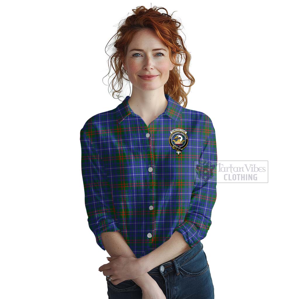 Tartan Vibes Clothing Edmonstone Tartan Women's Casual Shirt with Family Crest Celtic Skull Style