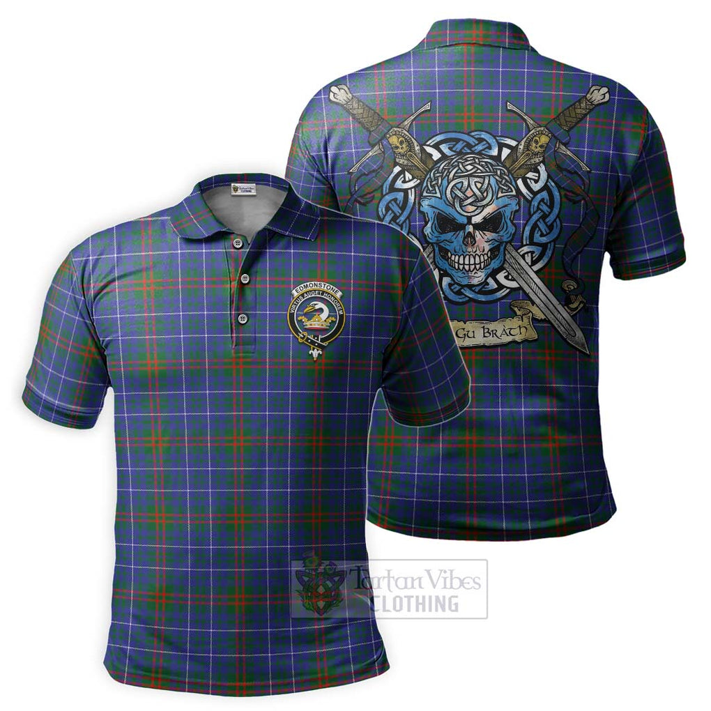 Tartan Vibes Clothing Edmonstone Tartan Polo Shirt with Family Crest Celtic Skull Style