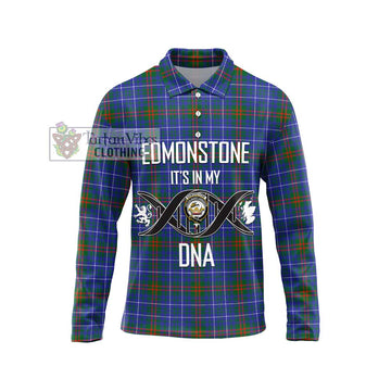 Edmonstone Tartan Long Sleeve Polo Shirt with Family Crest DNA In Me Style Unisex - Tartan Vibes Clothing