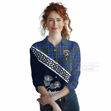 Edmonstone Tartan Women's Casual Shirt Featuring Thistle and Scotland Map