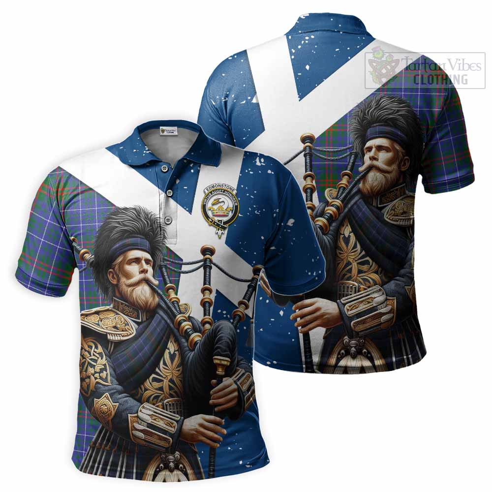 Tartan Vibes Clothing Edmonstone Tartan Polo Shirt with Family Crest Scottish Bagpiper Vibes