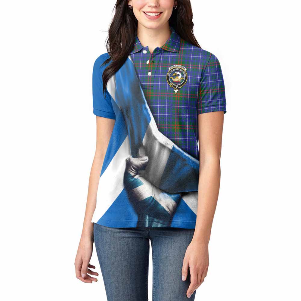 Tartan Vibes Clothing Edmonstone Tartan Women's Polo Shirt with Family Crest Scotland Patriotic Style