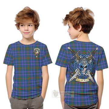 Edmonstone Tartan Kid T-Shirt with Family Crest Celtic Skull Style