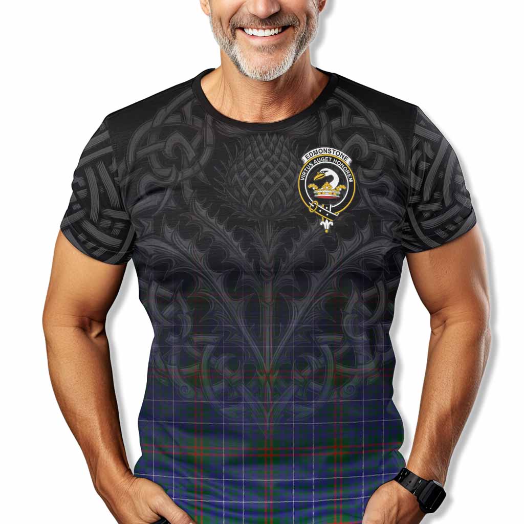 Tartan Vibes Clothing Edmonstone Tartan T-Shirt with Family Crest Celtic Thistle Vibes