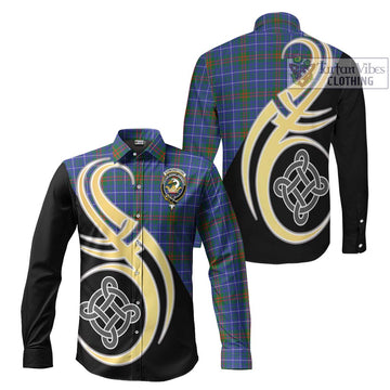 Edmonstone Tartan Long Sleeve Button Shirt with Family Crest and Celtic Symbol Style