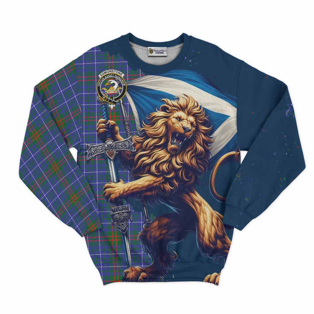 Tartan Vibes Clothing Edmonstone Tartan Family Crest Sweatshirt with Scottish Majestic Lion