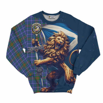 Edmonstone Tartan Family Crest Sweatshirt with Scottish Majestic Lion