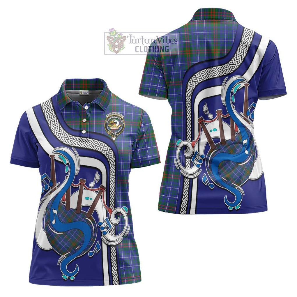 Edmonstone Tartan Women's Polo Shirt with Epic Bagpipe Style Women - Tartanvibesclothing Shop