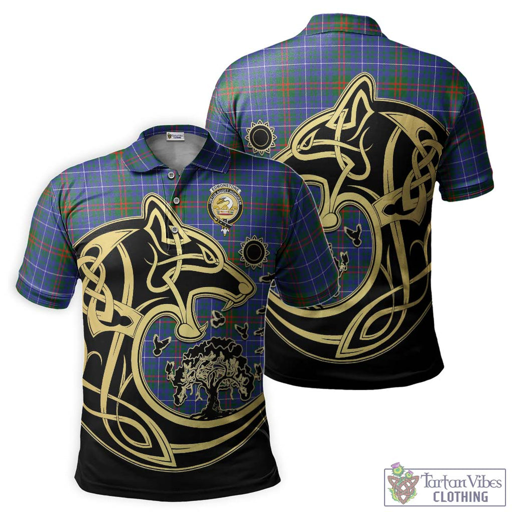 Edmonstone Tartan Polo Shirt with Family Crest Celtic Wolf Style Kid - Tartanvibesclothing Shop