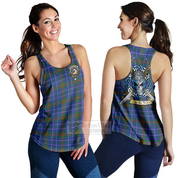 Edmonstone Tartan Women's Racerback Tanks with Family Crest Celtic Skull Style