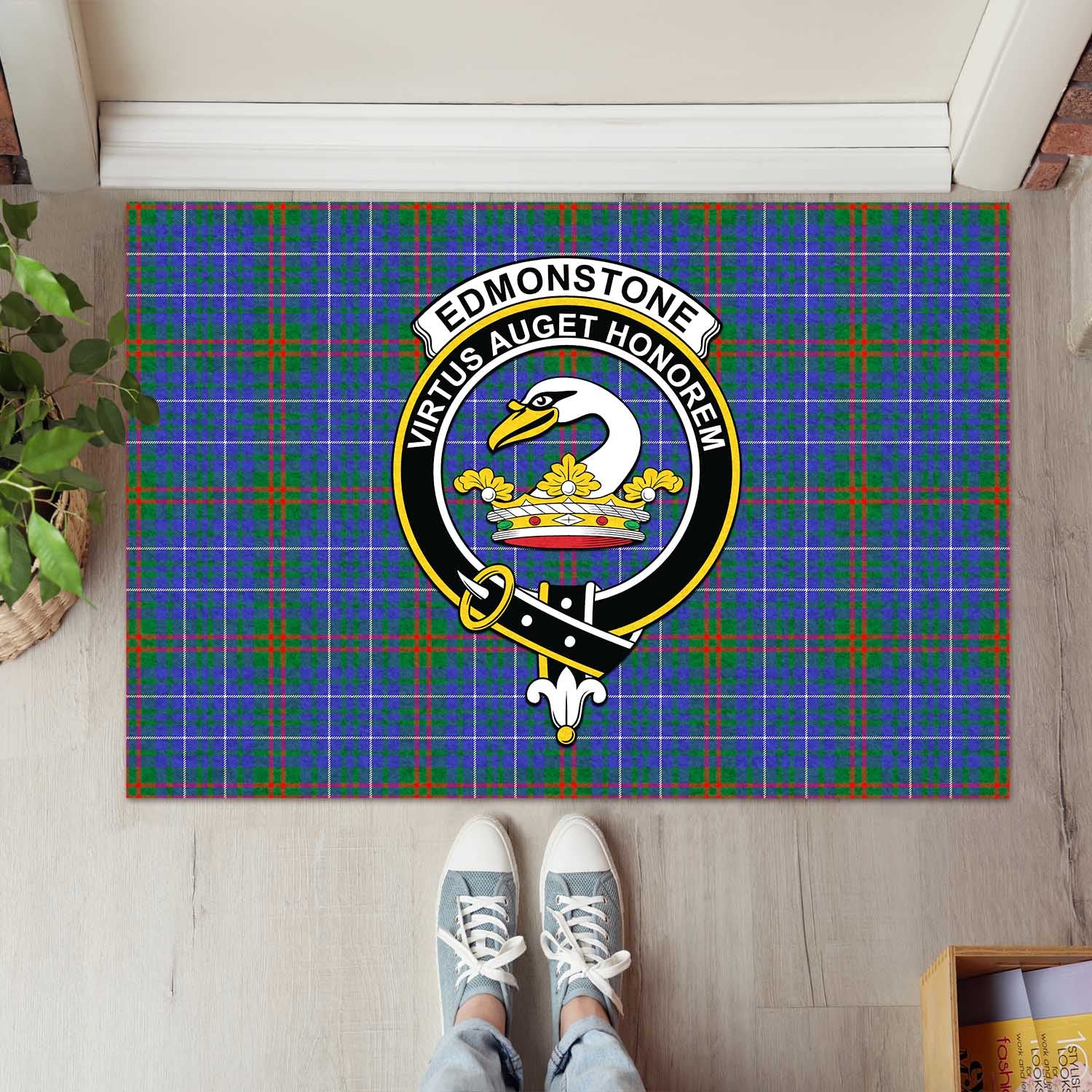 Edmonstone Tartan Door Mat with Family Crest