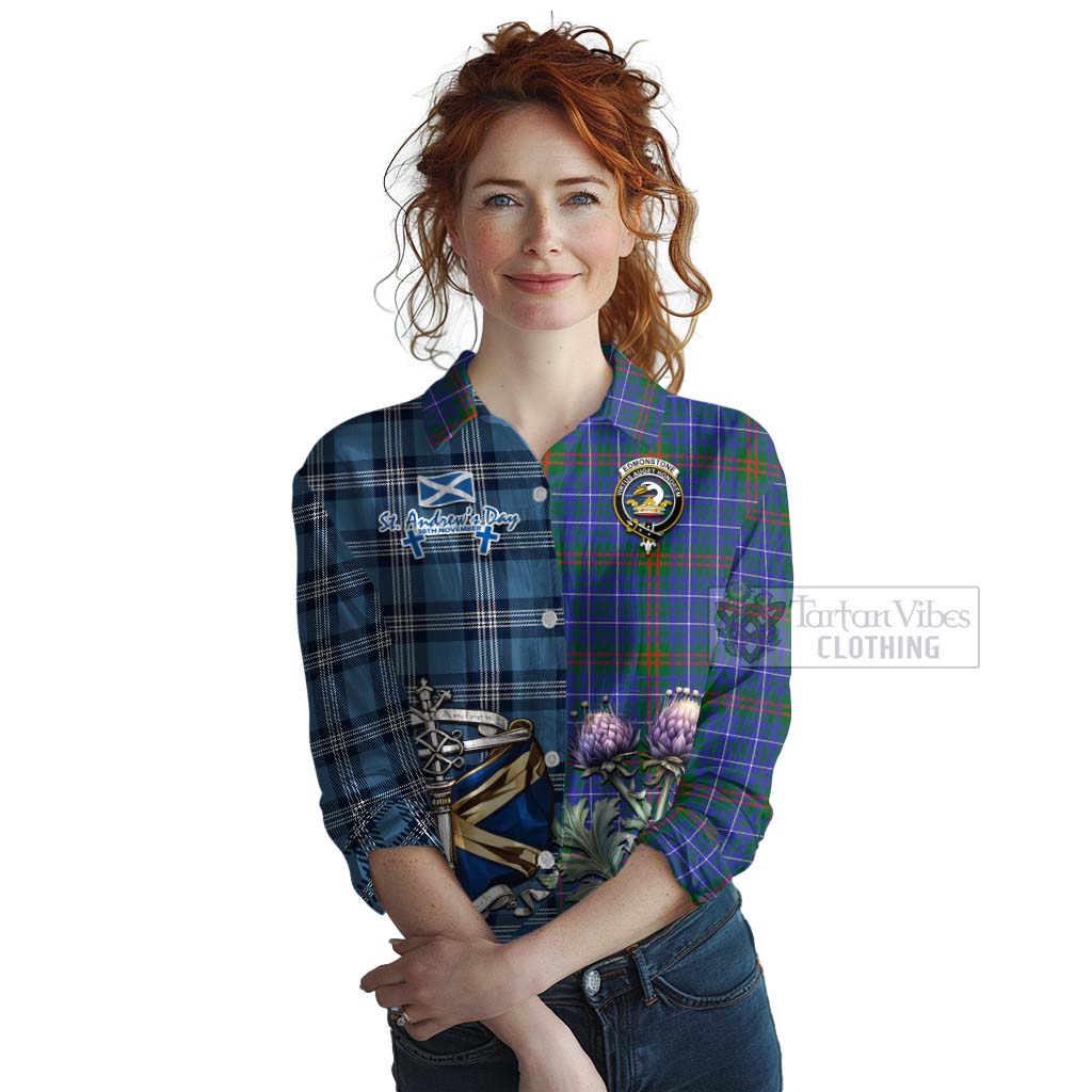 Tartan Vibes Clothing Edmonstone Tartan Women's Casual Shirt Happy St. Andrew's Day Half Tartan Style