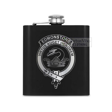 Edmonstone Crest Hip Flask Set 7oz Black Stainless Steel with A Gift Box One Size 7oz - 2D-tartanvibesclothing