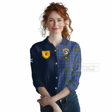 Edmonstone Tartan Women's Casual Shirt Alba with Scottish Lion Royal Arm Half Style