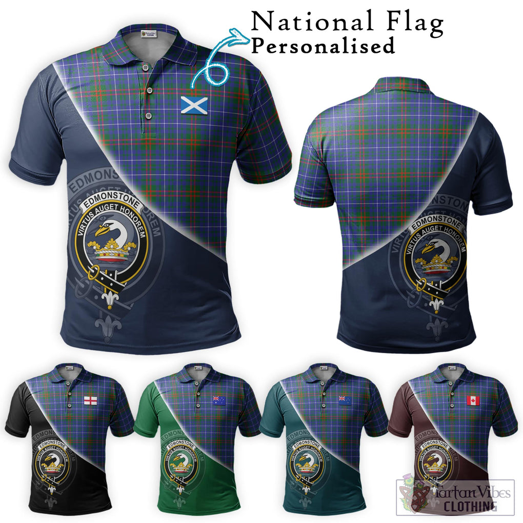 Edmonstone Tartan Polo Shirt with Personalised National Flag and Family Crest Half Style Maroon - Tartanvibesclothing Shop