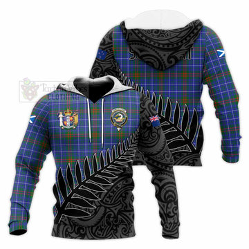 Edmonstone Crest Tartan Knitted Hoodie with New Zealand Silver Fern Half Style