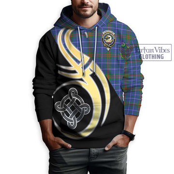 Edmonstone Tartan Hoodie with Family Crest and Celtic Symbol Style