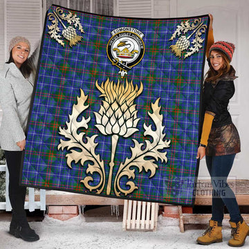 Edmonstone Tartan Quilt with Family Crest and Golden Thistle Style