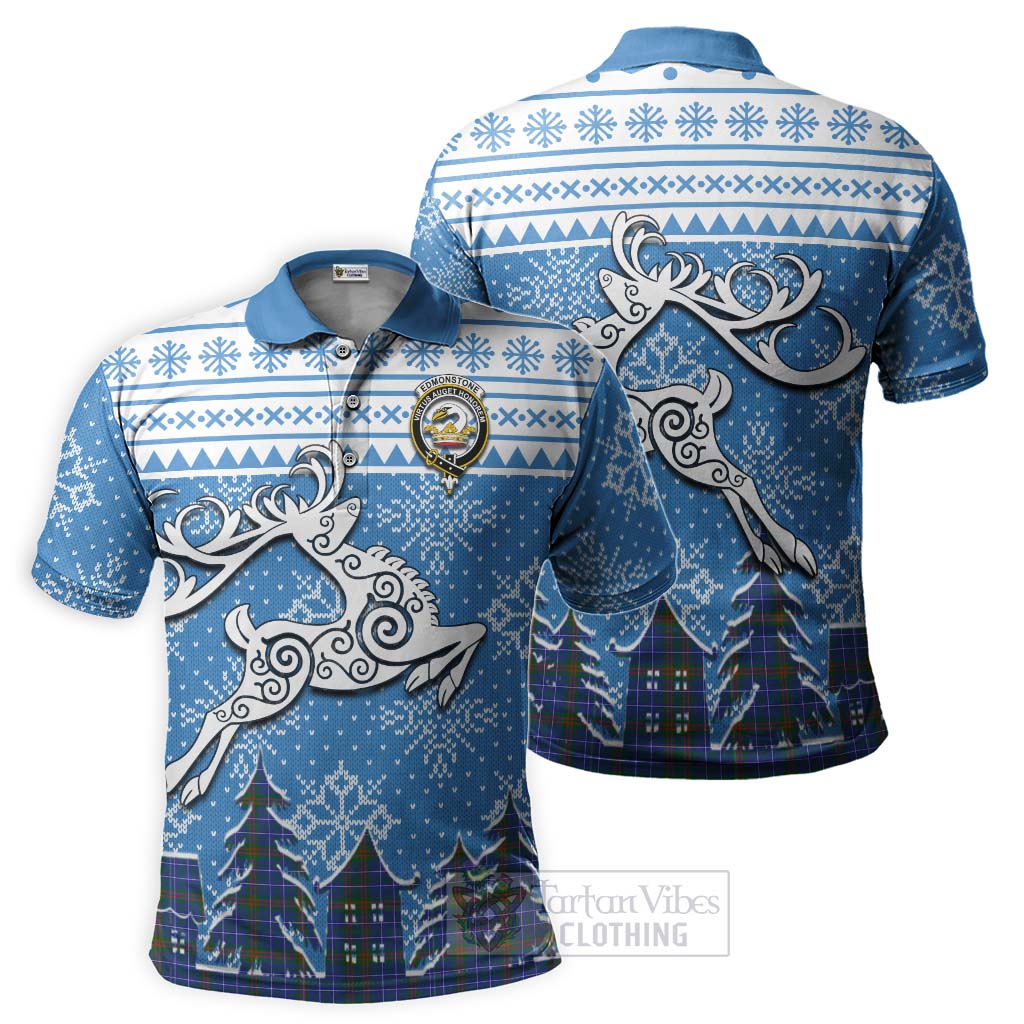 Tartan Vibes Clothing Edmonstone Clan Christmas Polo Shirt Celtic Reindeer Style