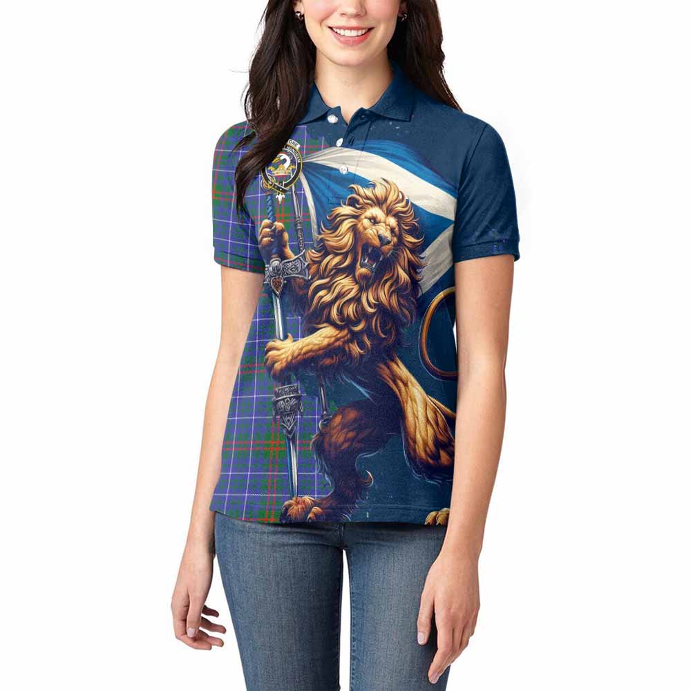 Tartan Vibes Clothing Edmonstone Tartan Family Crest Women's Polo Shirt with Scottish Majestic Lion