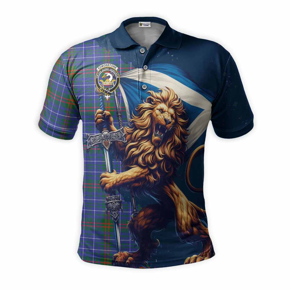 Tartan Vibes Clothing Edmonstone Tartan Family Crest Men's Polo Shirt with Scottish Majestic Lion