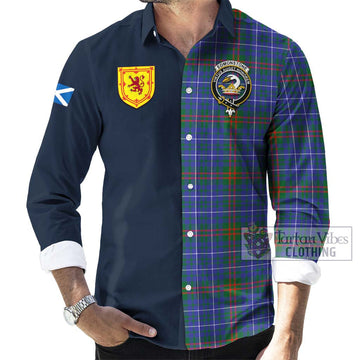 Edmonstone Tartan Long Sleeve Button Shirt Alba with Scottish Lion Royal Arm Half Style