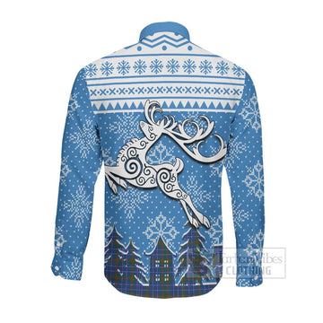 Edmonstone Clan Christmas Long Sleeve Button Shirt Celtic Reindeer Style Men's Shirt - Tartan Vibes Clothing