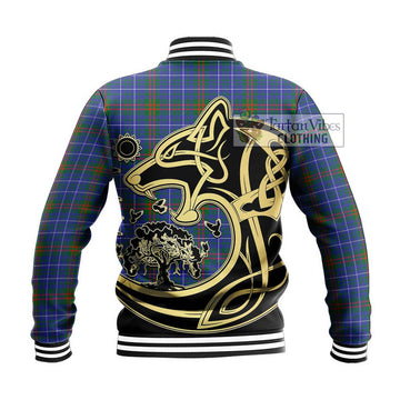 Edmonstone Tartan Baseball Jacket with Family Crest Celtic Wolf Style - Tartan Vibes Clothing