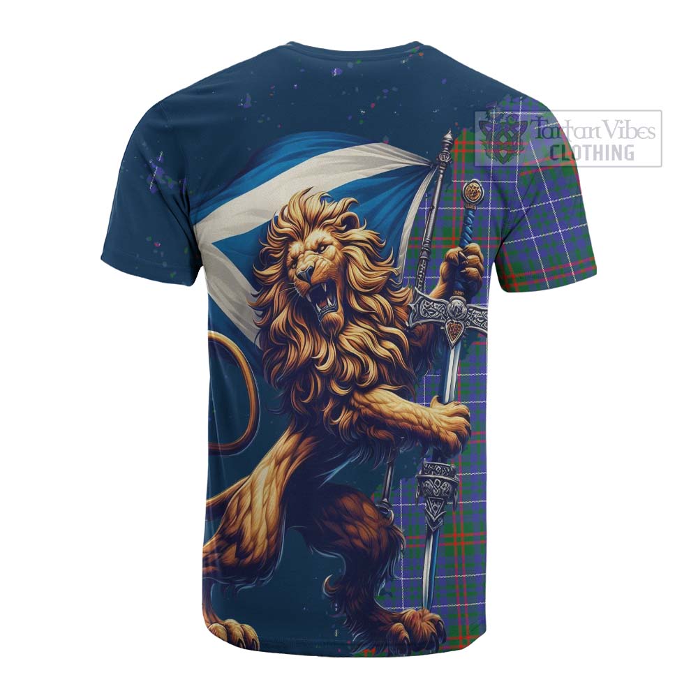 Tartan Vibes Clothing Edmonstone Tartan Family Crest Cotton T-shirt with Scottish Majestic Lion