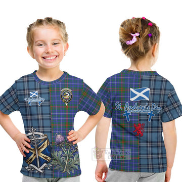 Edmonstone Tartan Kid T-Shirt Happy St. Andrew's Day Half Tartan Style