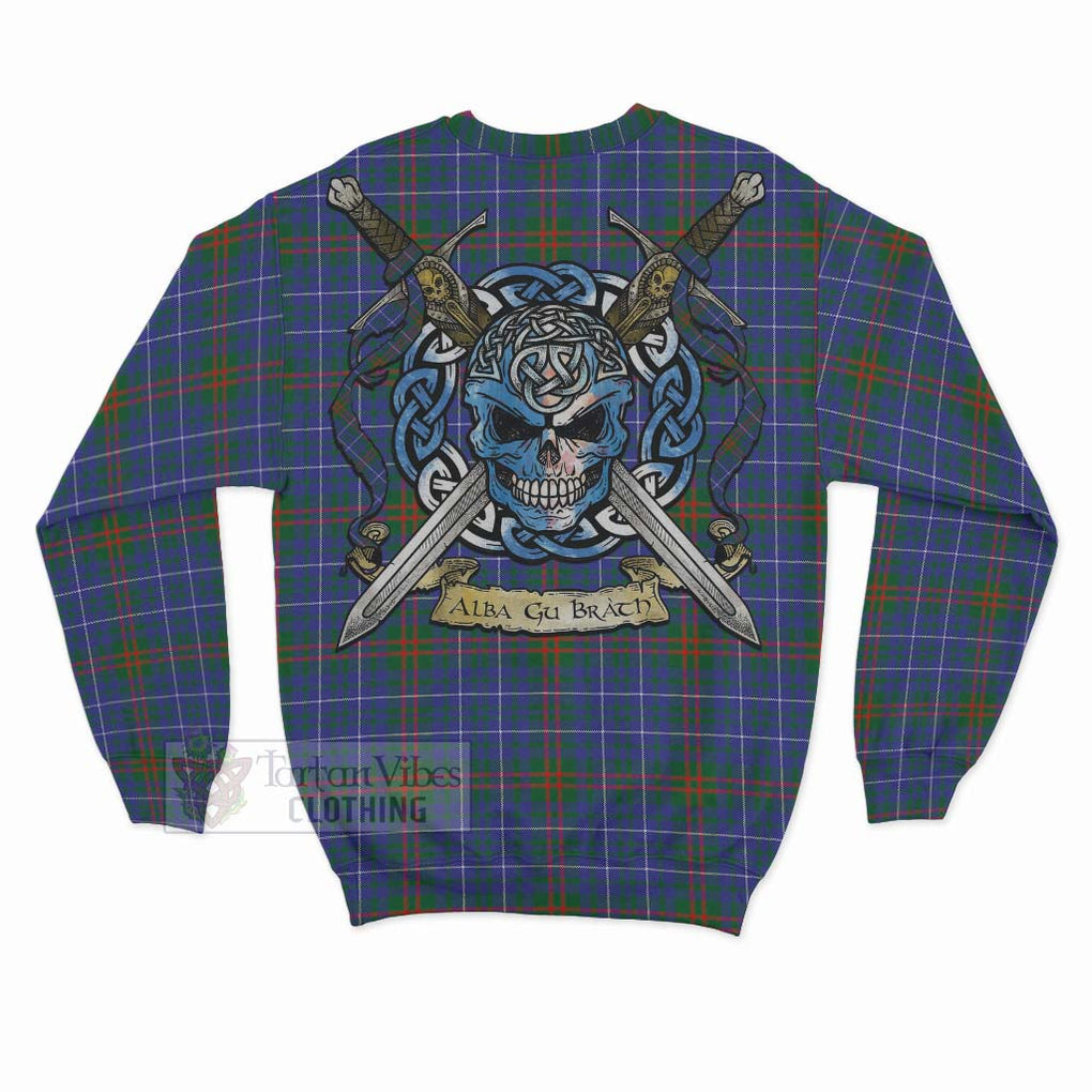 Tartan Vibes Clothing Edmonstone Tartan Sweatshirt with Family Crest Celtic Skull Style